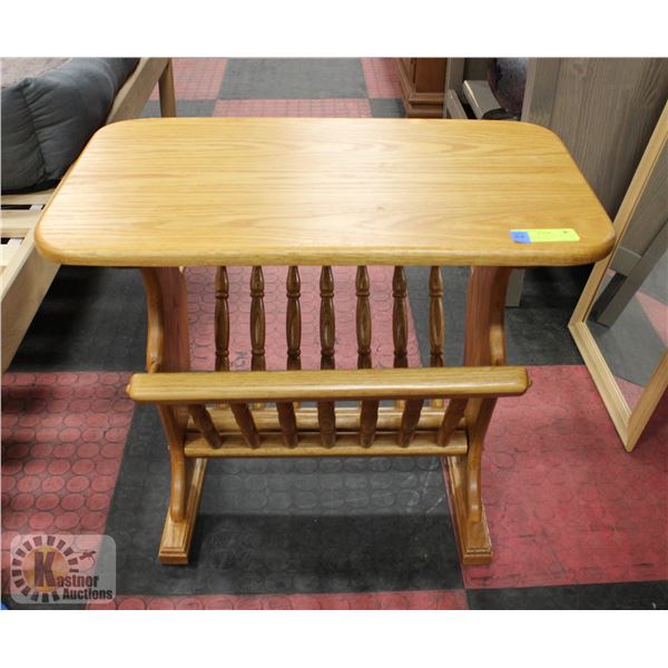 WOODEN SIDE TABLE W/ MAGAZINE HOLDER ON BOTTOM