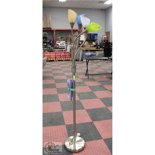 FLOOR LAMP- 5 LIGHT MULTI COLORED SHADES