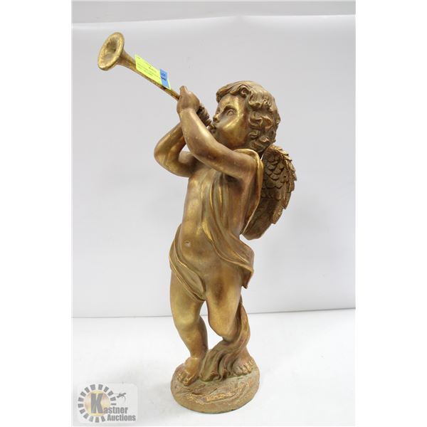 GOLD TONE CHERUB W/ HORN 21 IN TALL - NO CHIPS