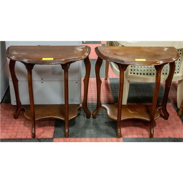 PAIR OF WOODEN "HALF MOON" SIDE TABLES