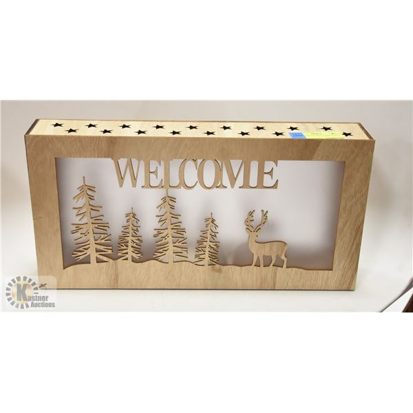 LIGHT UP WOOD WELCOME SIGN 17" X 9"