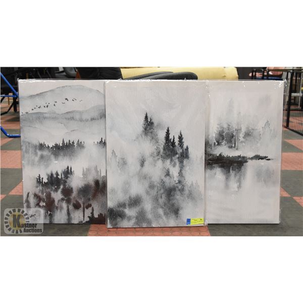 NEW SET OF 3 WALL ART MOUNTAIN SCAPES ON CANVAS