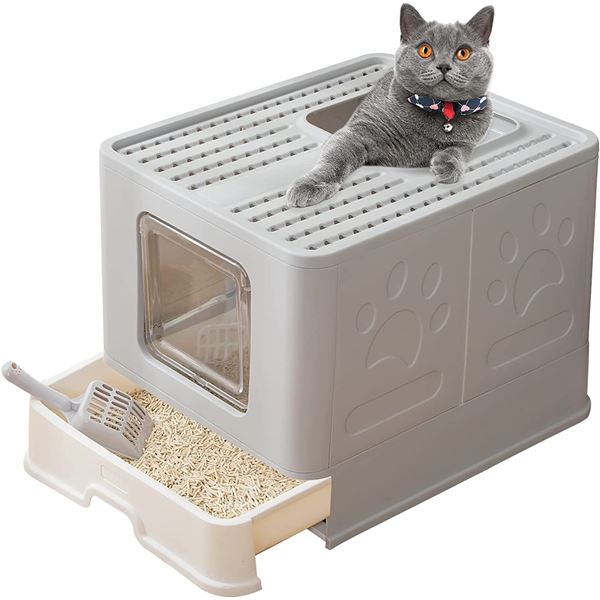 NEWLY ASSEMBLED CAT LITTER BOX WITH 2 WAY ENTRIES