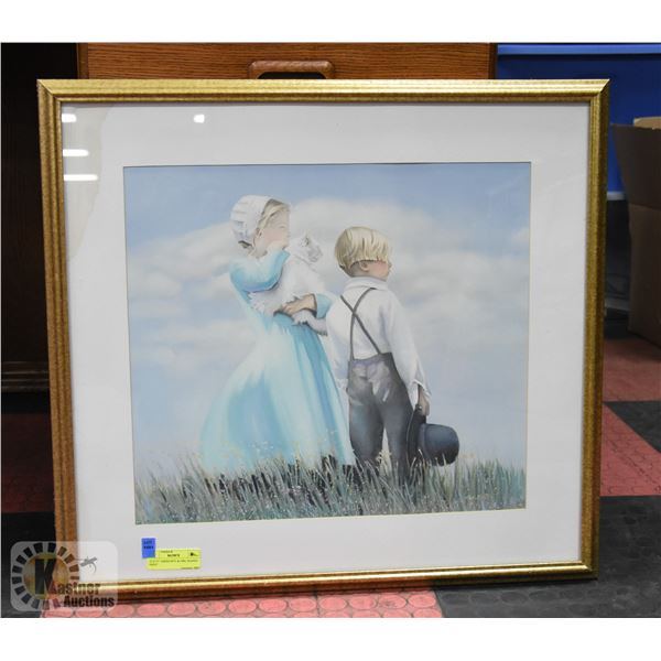 25" X 27" AMISH BOY & GIRL SIGNED PRINT