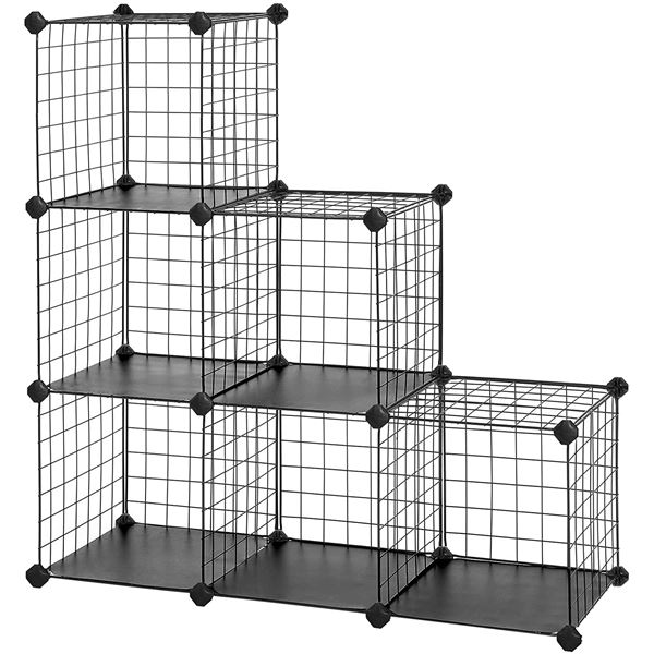 NEW 6 CUBE STACKABLE WIRE STORAGE SHELF, BLACK