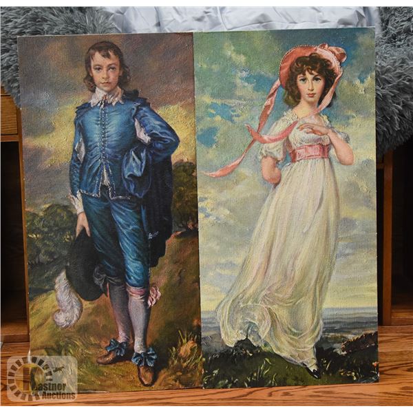 VINTAGE PINKY AND BLUE BOY LITHOGRAPH PRINT