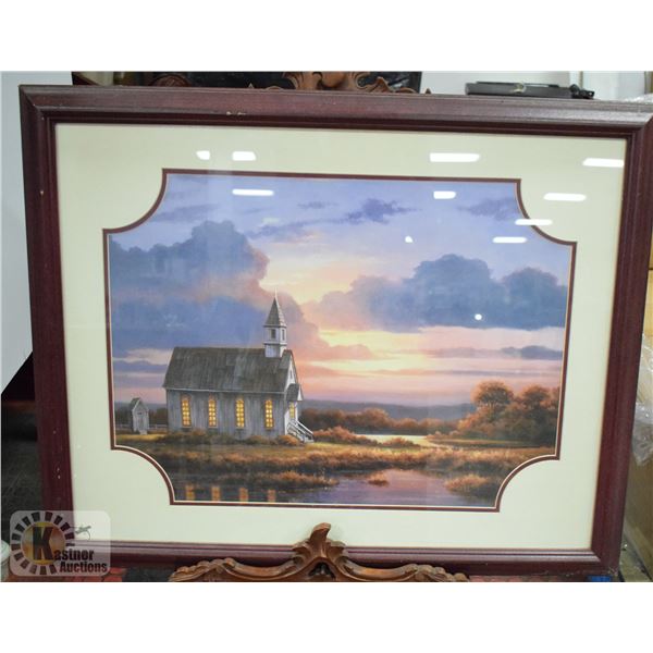 FRAMED MATTED PRINT COUNTRY CHURCH