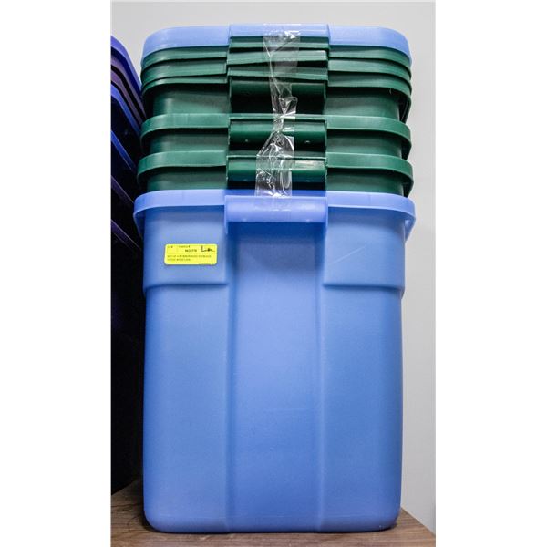 SET OF 4 RUBBERMAID STORAGE TOTES WITH LIDS -