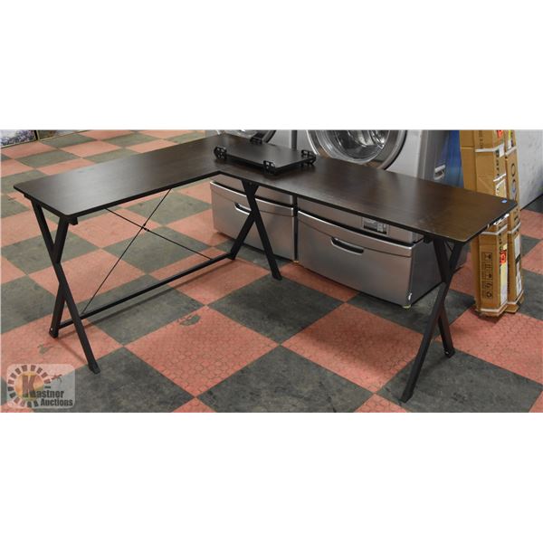 SHOW HOME WOOD TONE AND BLACK METAL OFFICE DESK