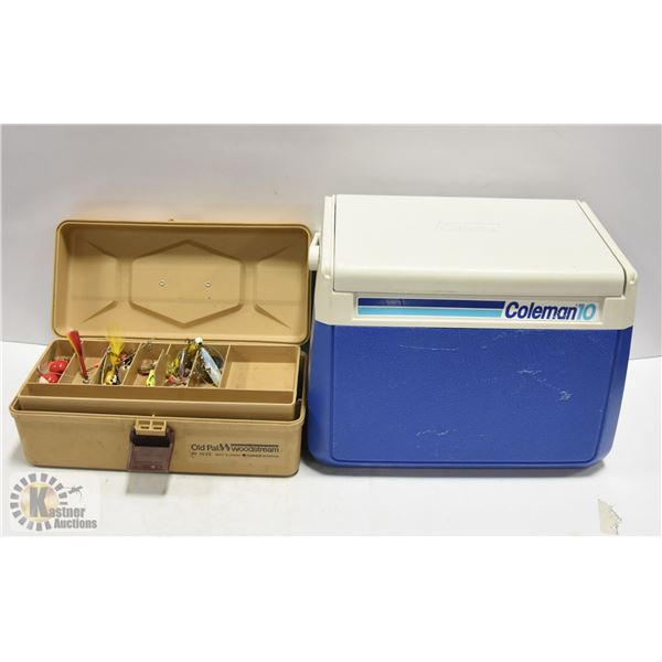 FISHING TACKLE BOX SOLD WITH COLEMAN COOLER