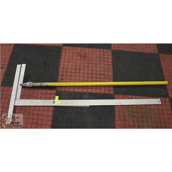 EXTENSION POLE, T-SQUARE AND CARPENTERS SQUARE