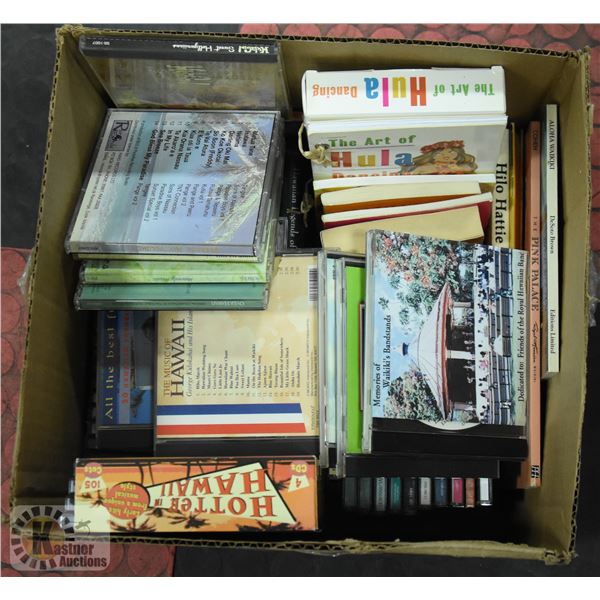 HAWAIIAN LOT OF CD'S/BOOKS & MISC DECOR