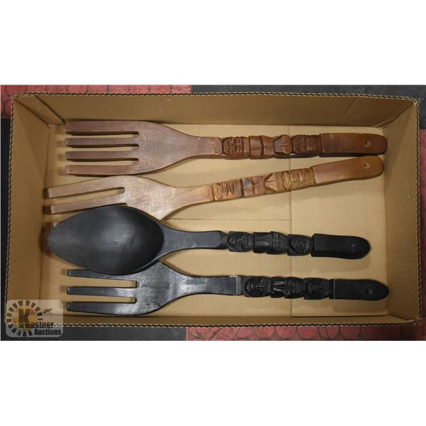 CARVED WOOD DECORATIVE ITEMS- SET OF 4