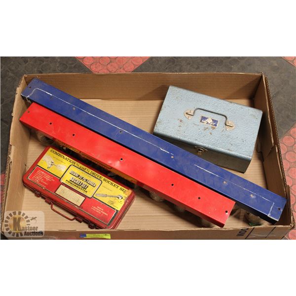 LOT OF 2 VINTAGE HANGING METAL HARDWARE STORAGE