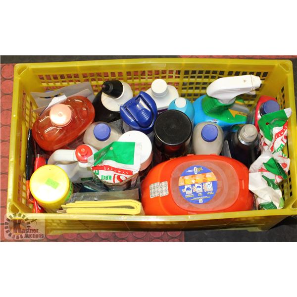 LOT OF ASSORTED HOUSEHOLD CLEANERS AND SUPPLIES