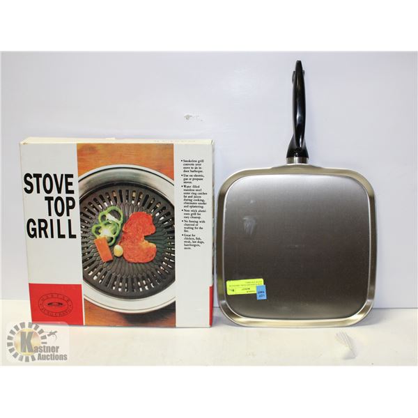 NEW STAINLESS STEEL GRIDDLE & STOVE TOP GRILL