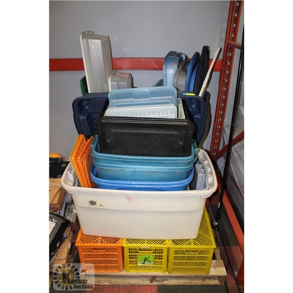 TOTES & ASSORTED PLASTIC STORAGE- PALLET LOT