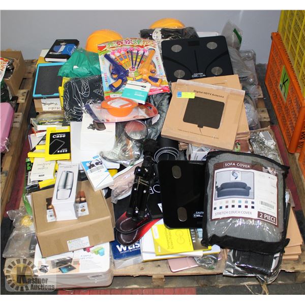 PALLET OF STORE SHELF PULLS AND RETURNS SOLD AS IS