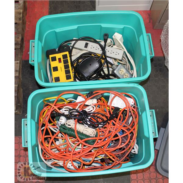 2 LARGE BINS OF ELECTRICAL CORDS