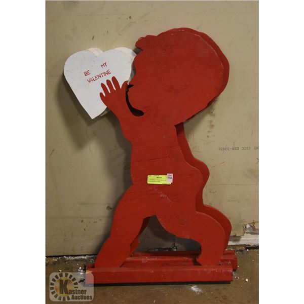 2 WOODEN 27 INCH TALL CUPID VALENTINE STAND ALONES