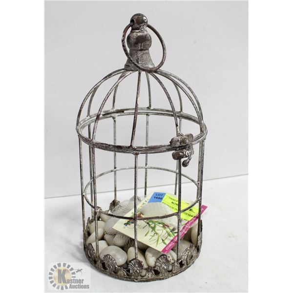 METAL BIRDHOUSE DECOR WITH NEW ROCKS