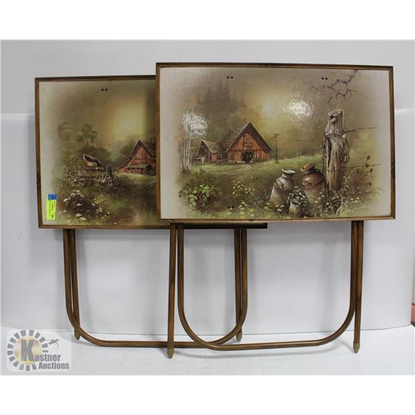 2 VINTAGE FOLDING METAL TV TABLES