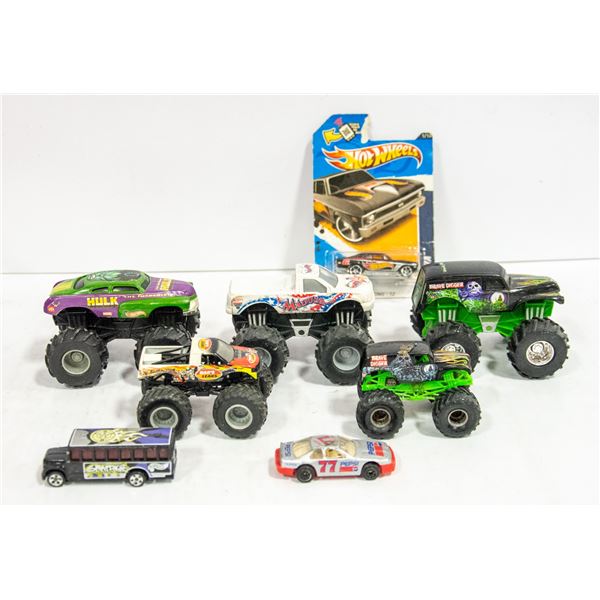 FLAT OF ASSORTED HOT WHEELS MONSTER TRUCK + MORE