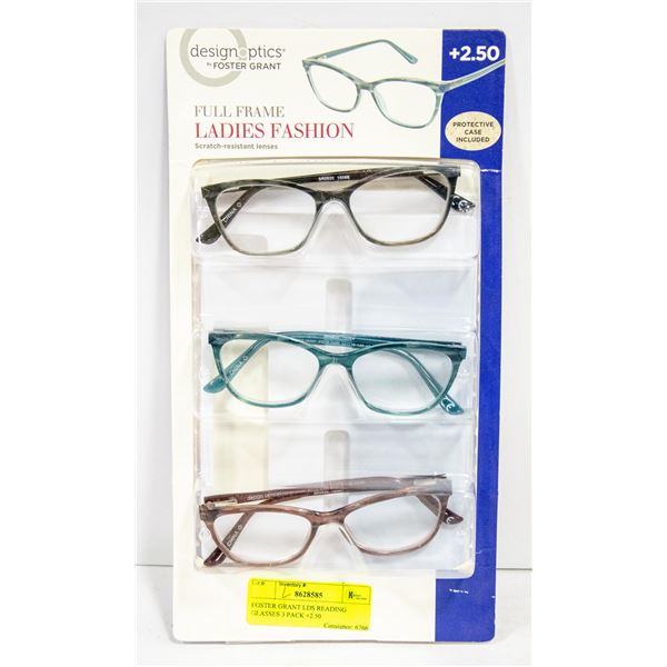 FOSTER GRANT LDS READING GLASSES 3 PACK +2.50