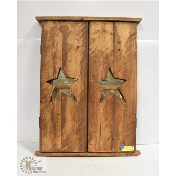 WOODEN FRAMED + FOLDING MIRROR APPROX 22" X 29"