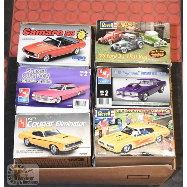 BOX OF 6 UNASSEMBLED 1:24,25 CAR MODEL KITS