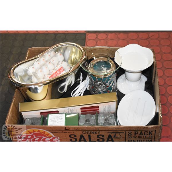 BOX OF BATHROOM DECOR, WILLIAMS-SONOMA TINY