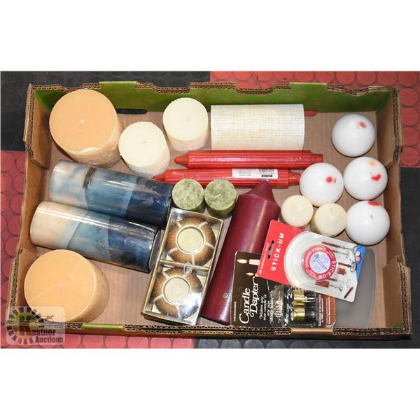 FLAT FULL OF NEW SCENTED CANDLES INCL. RAFIA