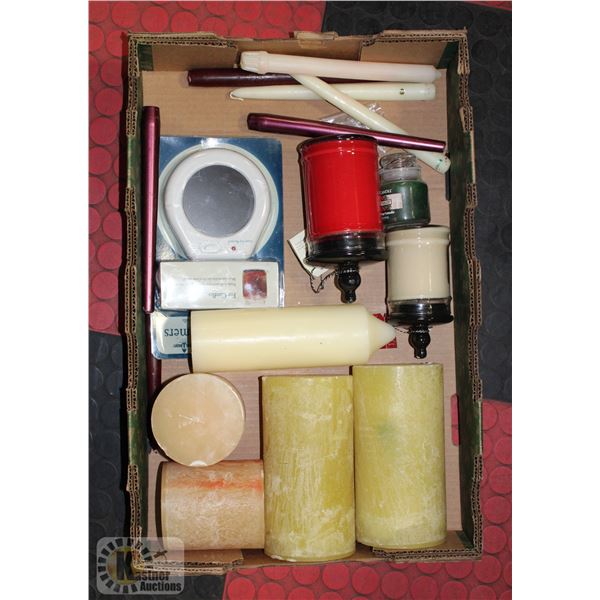 FLAT FULL OF NEW LARGE, MED. & SMALL CANDLES