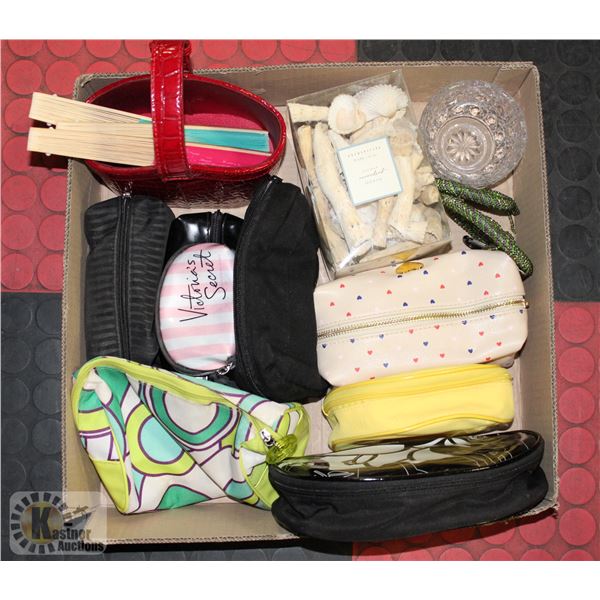 BOX WITH MAKEUP CASES INCL. VICTORIA SECRET,