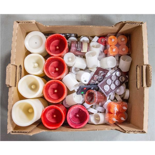 BOX FULL OF FLAMELESS CANDLES INCLUDING LED