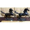 Image 1 : VINTAGE SET OF BRONZE FINISH PRANCING HORSE FIGURINES - 10in