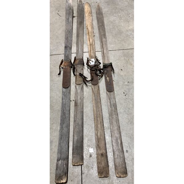 LOT OF 2 - PAIRS OF WOODEN SKIS