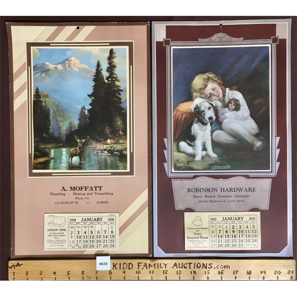 LOT OF 2 1930's BARRIE ON MERCHANT CALENDARS