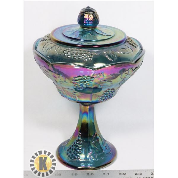 VINTAGE LIDDED CARNIVAL GLASS DISH