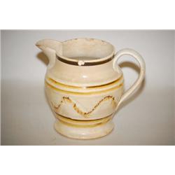 EARTHWORM BANDED MOCHAWARE PITCHER - 4 3/4" CREAMWARE MOCHA 