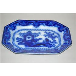15 1/2" FLOW BLUE IRONSTONE PLATTER - OREGON PATTERN FLOW BL