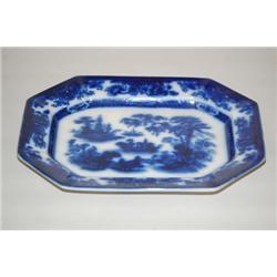 15 1/2" FLOW BLUE IRONSTONE PLATTER - TONQUIN PATTERN FLOW B