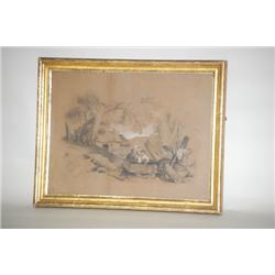 19TH CENT. CHARCOAL LANDSCAPE DRAWING - SMALL 19TH CENT. CON