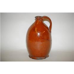 NEW ENGLAND REDWARE OVOID JUG - 18TH-EARLY 19TH CENT. NEW EN