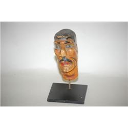 FOLK ART CARVED & PAINTED HEAD - 19TH CENT. FOLK ART CARVED 