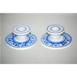 PR. DEDHAM POTTERY LOW CANDLESTICKS - PR. 1 1/2" DEDHAM POTT