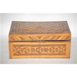 19TH CENT. PARQUETRY INLAID DOCUMENT BOX - BOX W/ EXOTIC WOO