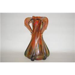 WILHELM HABEL IRIDESCENT GLASS VASE - ART NOUVEAU RIBBED FLO
