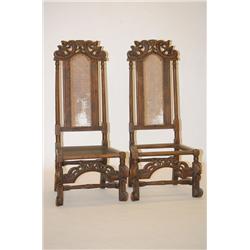 PR. FLEMISH CARVED WILLIAM & MARY STYLE HIGH BACK CANED CHAI