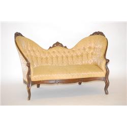 VICTORIAN DIMINUTIVE TETE-A-TETE SOFA - BLACK WALNUT ROCOCO 